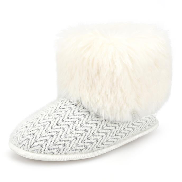 totes toasties® Ladies Cable Knit Boot Slippers With Pom Pom Cream Multi Extra Image 3